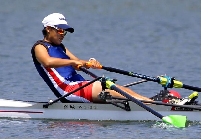 ボート女子シングルスカルで3位になった江津工の沖田海里 ©読売新聞社