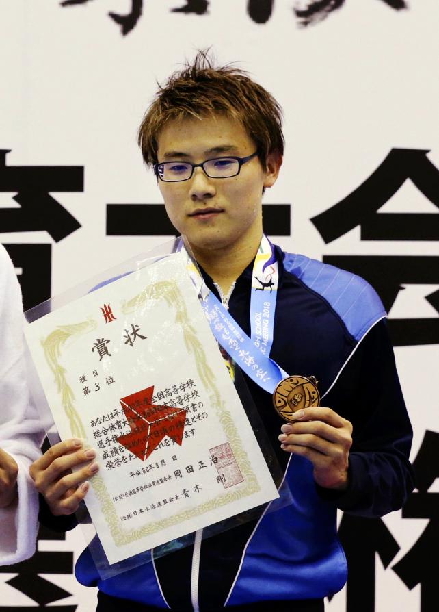 競泳男子200メートル自由形で3位になった太成学院大の簑田圭太 ©読売新聞社