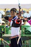アーチェリー男子個人、高校総体3連覇を決めた愛産大三河の戸松大輔 ©読売新聞社