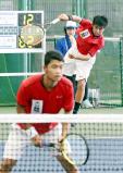 テニス男子団体、準決勝で敗れるも奮闘した大分舞鶴の稲田康太郎(奥)と井上隆也 ©読売新聞社