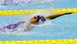 競泳女子200メートル背泳ぎで3位になった新田の秀野由光 ©読売新聞社