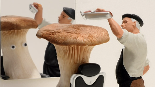 田中達也の最新作が話題沸騰！エリンギが“マッシュルームカット”で床屋に！？「発想が天才すぎる」と称賛の声