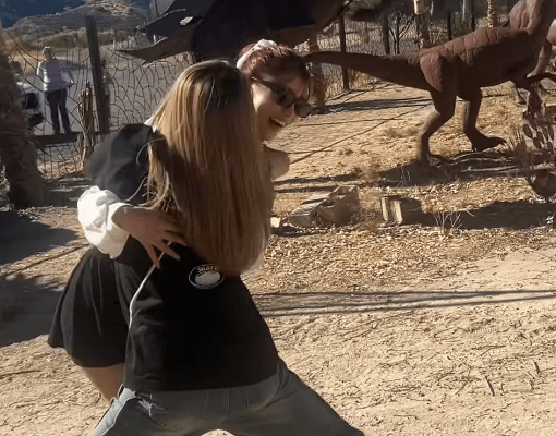 「砂漠の恐竜ワールドではしゃぐ美女」人気モデルのLA道中記、ミツバチに刺された仲間への慈愛動画が神だと反響続々！