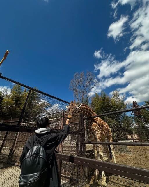 岡田圭右、キリンと語らう休日。空まで澄んだ癒し時間