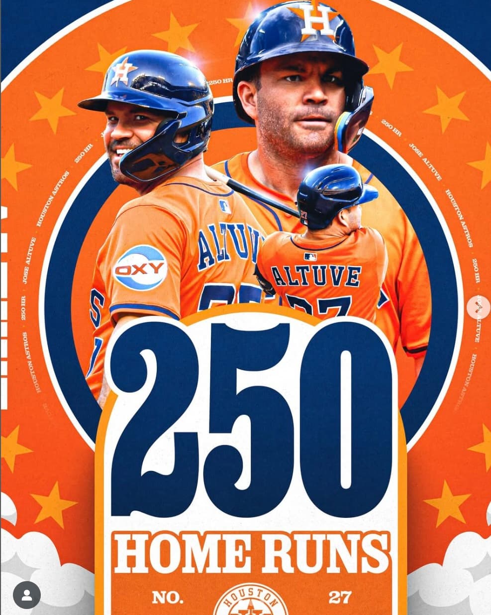 オレンジとネイビーが眩しいぜ！ホセ・アルトゥーベ、キャリア通算250本塁打を達成、動画と記念画像が公開に