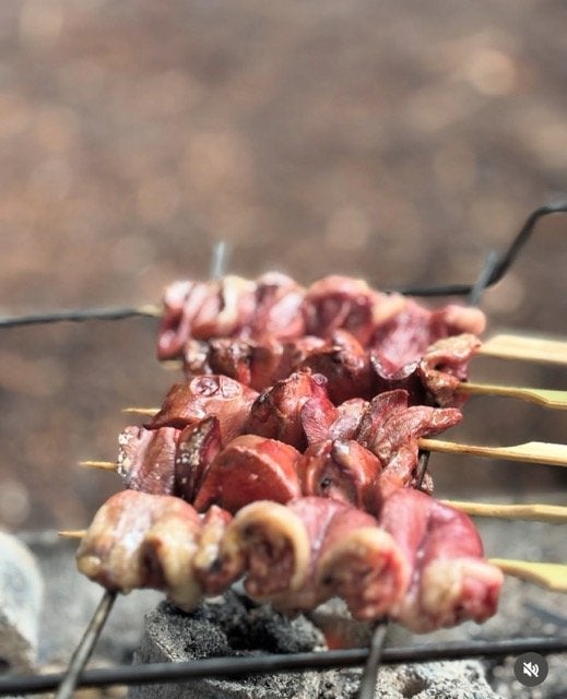 じゅんいちダビッドソン、焚火会キャンプの様子を公開「炭火でチロチロ焼き鳥」