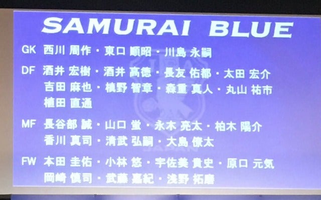 サッカー日本代表が発表（2016年9月29日）撮影：編集部