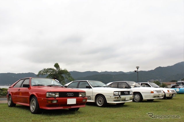 左から順にアウディ クワトロ2台、シトロエン  BX4TC、プジョー 205ターボ16《撮影 内田俊一》