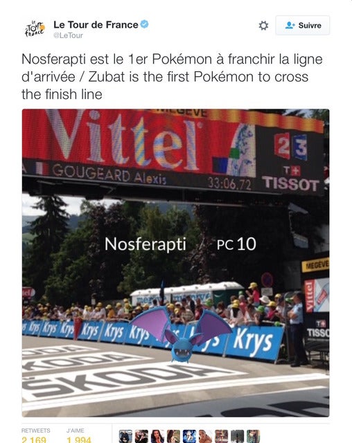 ツール・ド・フランス公式アカウントでもポケモンGO公開を話題に