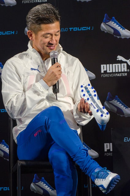 プーマの新スパイク『evo TOUCH J』発表会に登壇した三浦知良（2016年12月1日）撮影：五味渕秀行
