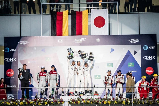今年からカレンダーに加わったメキシコ戦の表彰式。写真：FIA WEC（2016年）