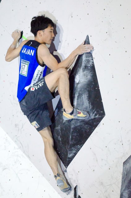 ボルダリングW杯八王子大会に出場した渡部桂太（2017年5月7日）撮影：五味渕秀行