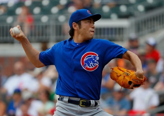 連打を浴びて降板したカブス・上原浩治(2017年7月19日)(c)Getty Images