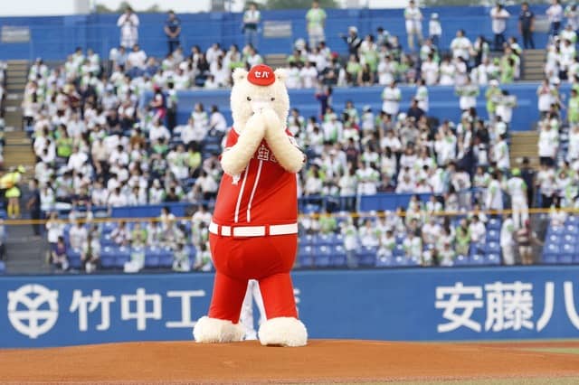 交流戦史上初の着ぐるみ始球式!ひょっこりはんがノーバン投球