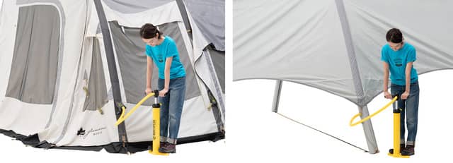 空気を入れるだけで組み立てられるテント&タープ「グランベーシック エアマジック」発売