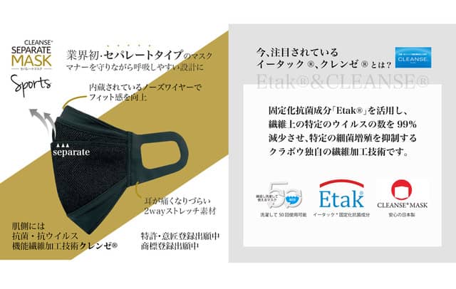 呼吸がしやすいスポーツ向けマスク「クレンゼセパレートマスクスポーツ」発売