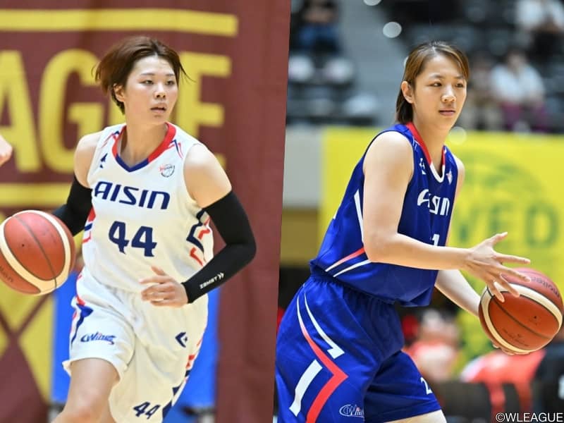 4年ぶりにチームメートとなったアイシンのルーキー峰晴寿音と梅田彩香