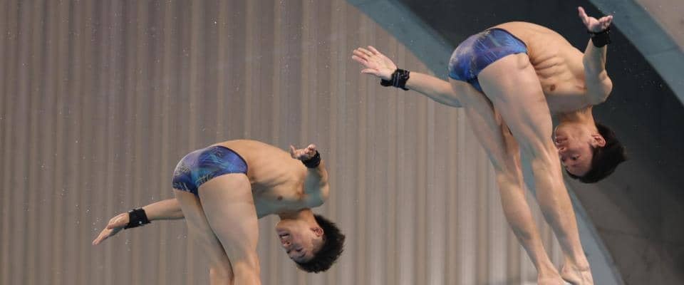 飛び込み・玉井陸斗らが世界水泳に向け公開練習