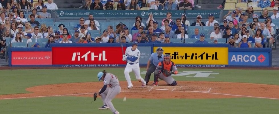 ドジャース戦で起きた“珍事” 大谷翔平、155キロ痛烈ライナーも予期せぬプレーに阻まれる「トラップしたw」「珍しいw」