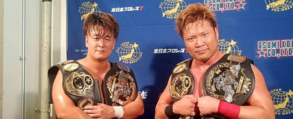 【全日本】宮原健斗＆青柳優馬が世界タッグＶ４！ベルト新調され「俺たちのにおいこびりつける」