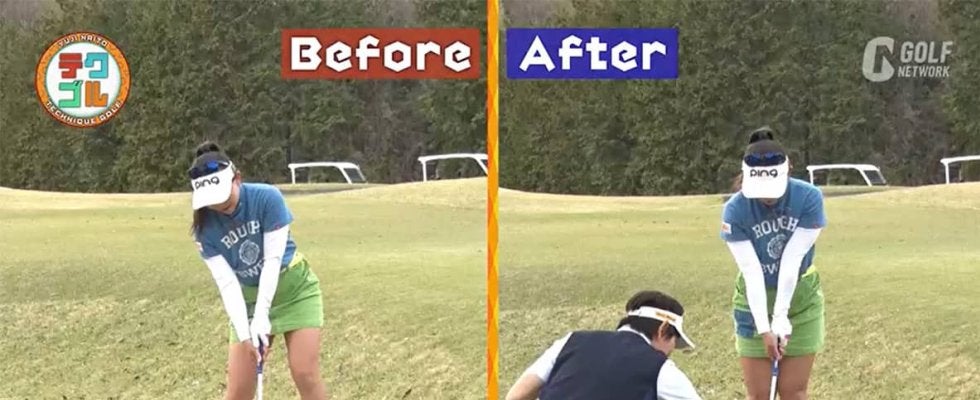 左足上がりも“傾斜なり”はNG　肩のラインは地球に水平で5対5の振り幅で打つ