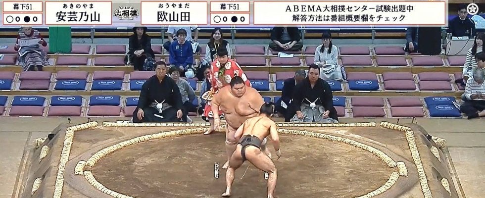 すごい筋肉…“細マッチョ”力士、114キロ差の超巨漢を逆転で撃破 館内騒然