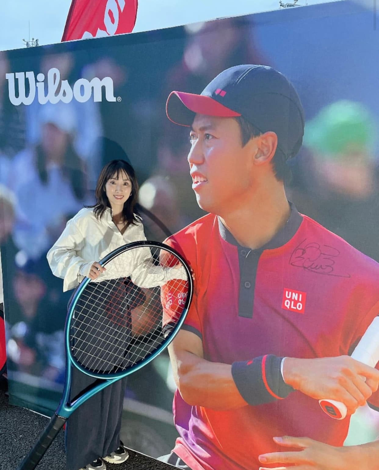 坂下千里子　ラケットでかーーい！！錦織圭の特大パネルとツーショットを公開！！