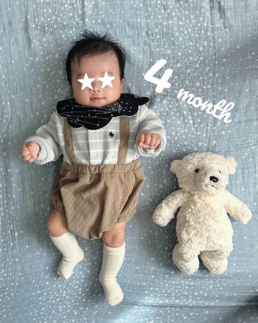 「祝⭐︎4ヶ月」丸高愛実、第三子男児の最新ショットインスタ公開！ぬいぐるみとお揃いポーズが可愛すぎると話題