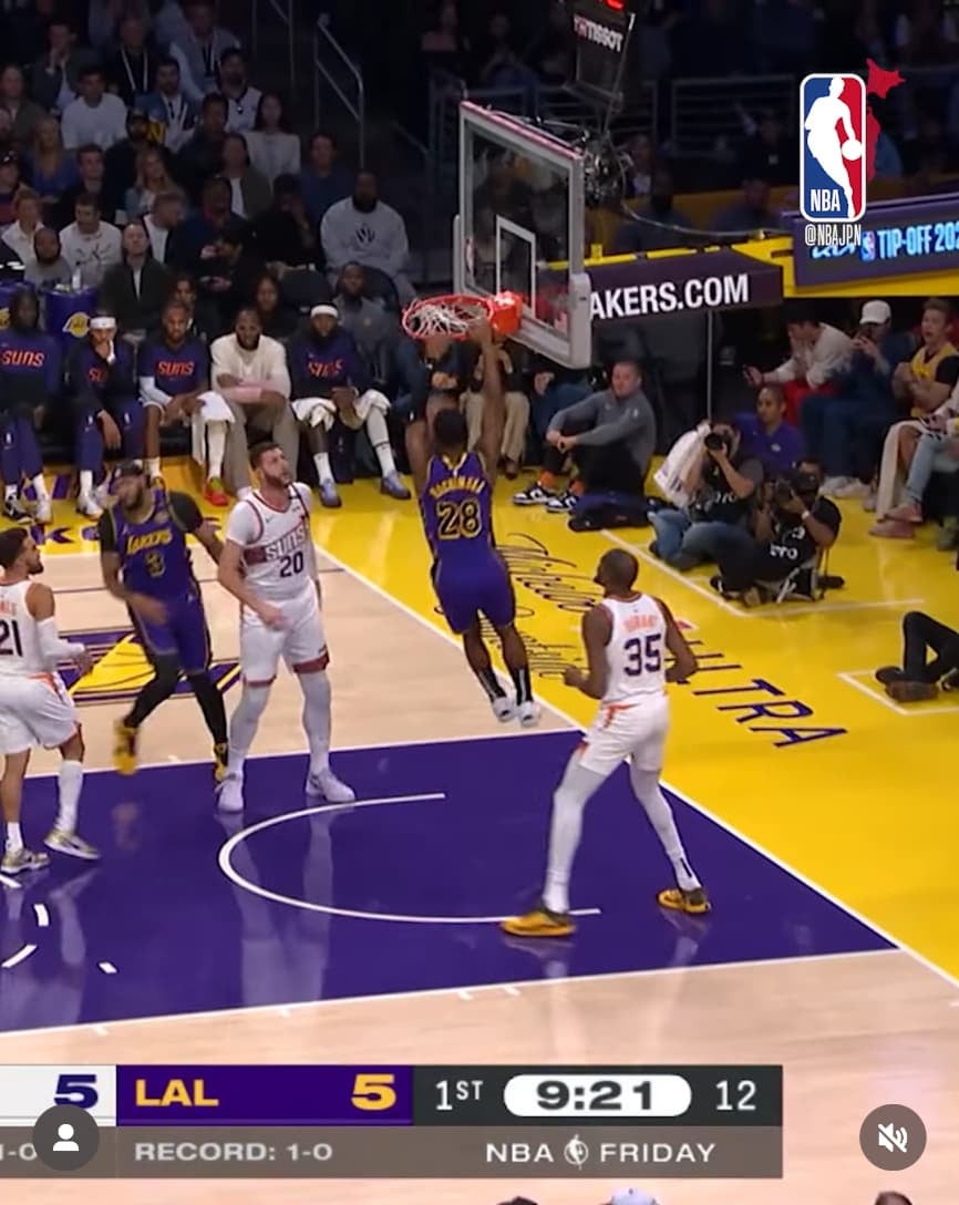 八村塁 両チームハイの39分出場！レイカーズは開幕2連勝⭐️🔥