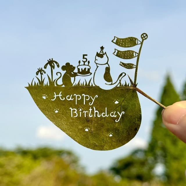 5月生まれに贈る祝福アート！“葉っぱ切り絵”作家の投稿が話題！