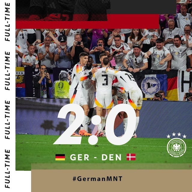 ドイツがデンマークを下しEUROベスト8進出