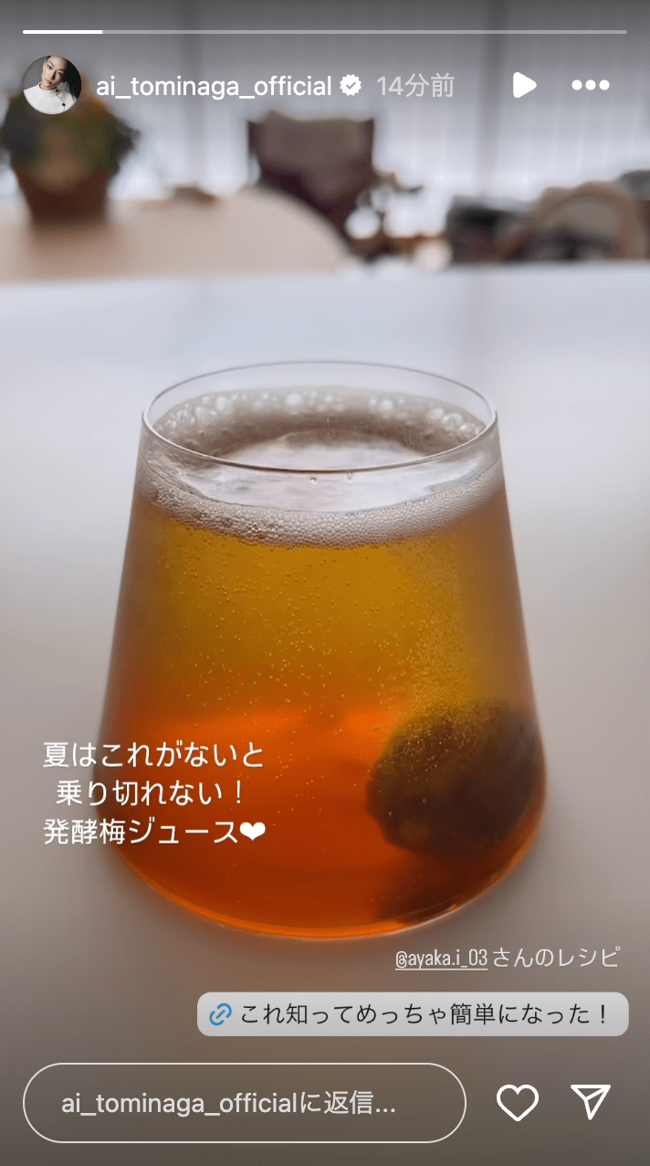 冨永愛「夏はこれが無いと乗り切れない！」愛飲する発酵◯◯ジュースのレシピを公開
