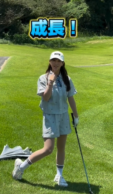 めちゃ下手傾斜地を克服！美人ゴルフタレント、グリーンオンからの