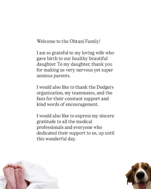 大谷翔平・真美子夫妻に第一子が誕生！