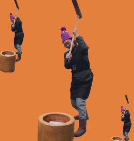 虻川美穂子、ご近所のお餅つき大会で息子と共作写真を披露