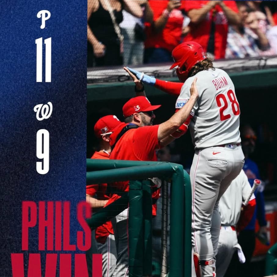接戦を制する！対ナショナルズ戦勝利の記念画像を公開　フィリーズ公式インスタグラムより