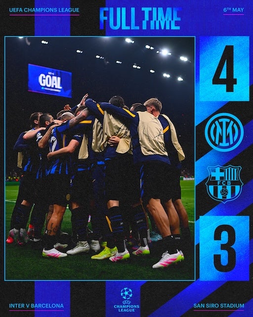 インテルがバルセロナとの壮絶な撃ち合いを制す！15季ぶりのCL制覇に王手