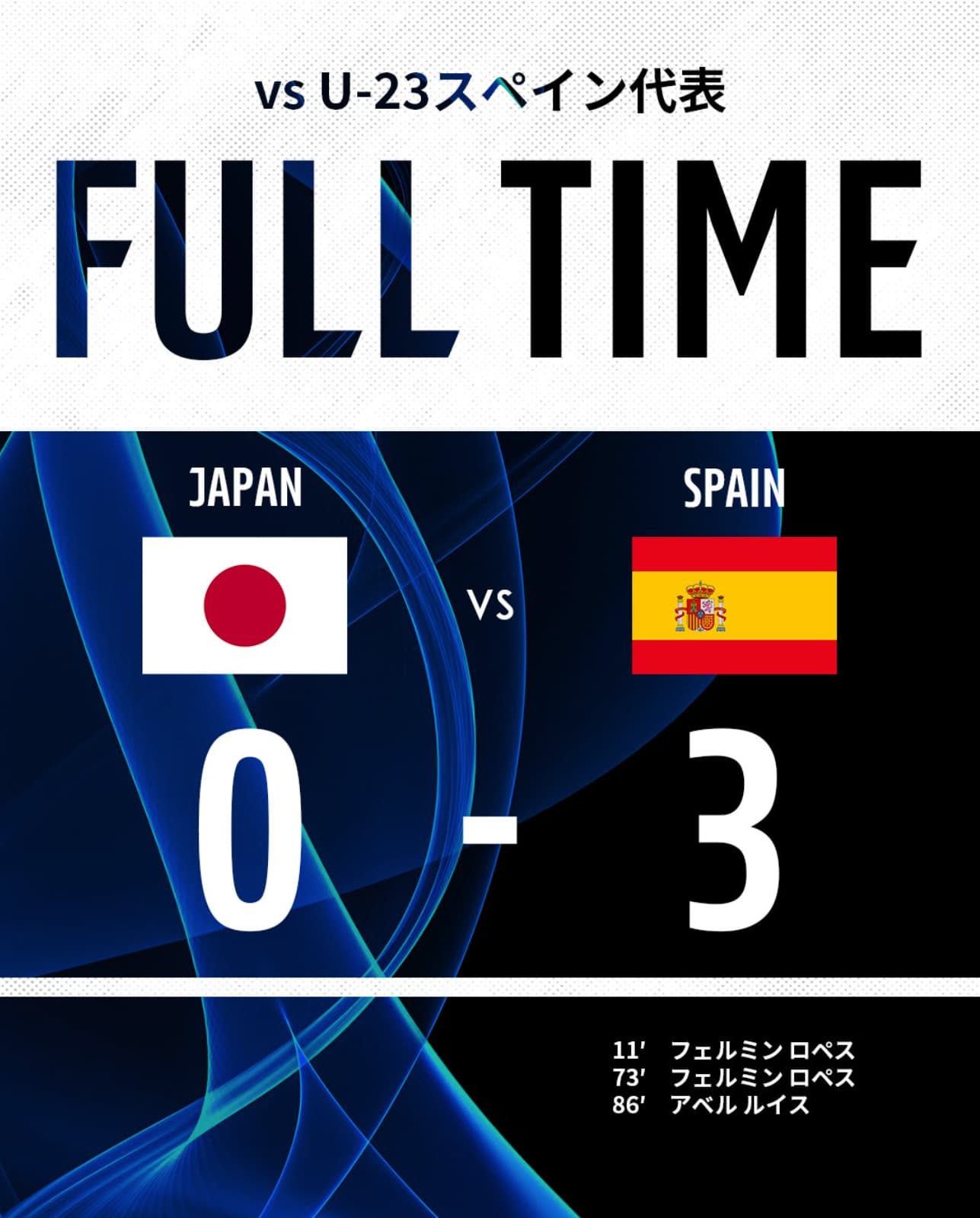 U-23サッカー日本代表の試合終了を告げる