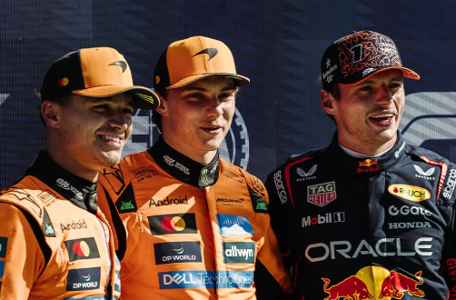 F1夏休み明けも熱気そのまま！ピアストリ、ノリス、フェルスタッペンがパルクフェルメで談笑する姿が話題に