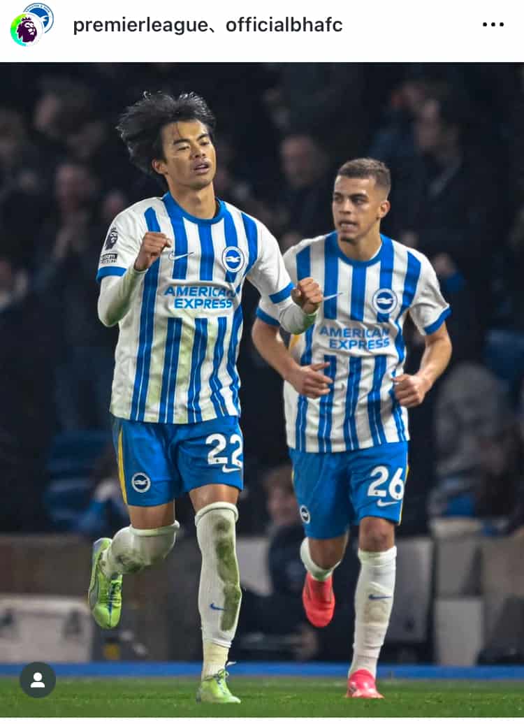 ブライトン公式インスタ、三笘薫の鮮やかな先制ゴールを投稿！「On a plate 🍽️」