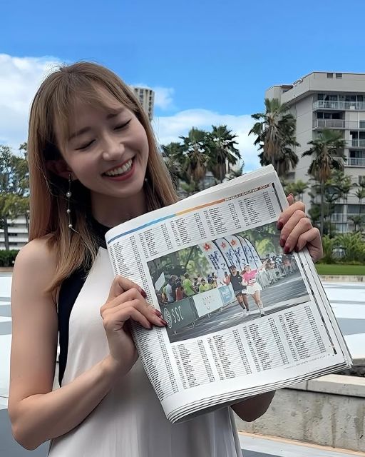 「大きく載っていてびっくり！」日本一走るアナ・長谷川朋加、現地新聞にホノルルマラソン走る様子掲載！
