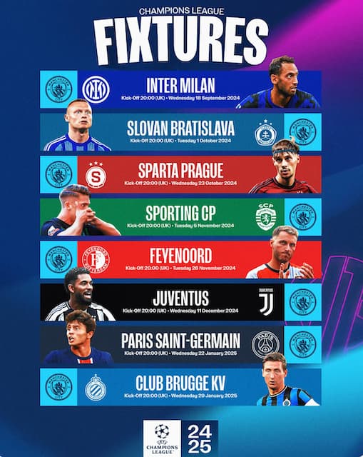 マンC UCL試合日程をファンに報告！