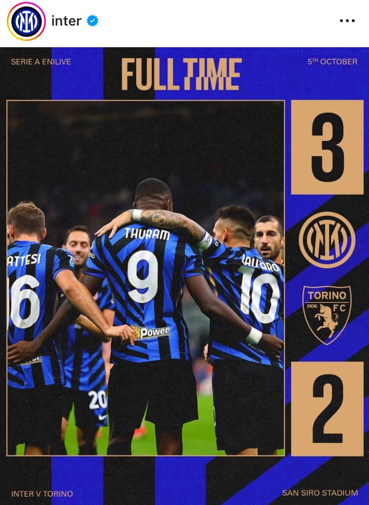 テュラムの圧巻ハットトリックでインテルがトリノを撃破