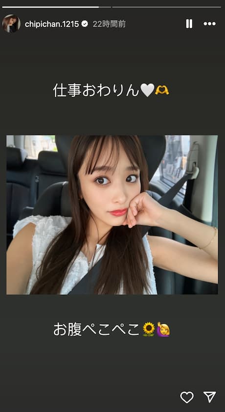 モデルの近藤千尋、ストーリーズでお仕事終了報告「お腹ぺこぺこ」