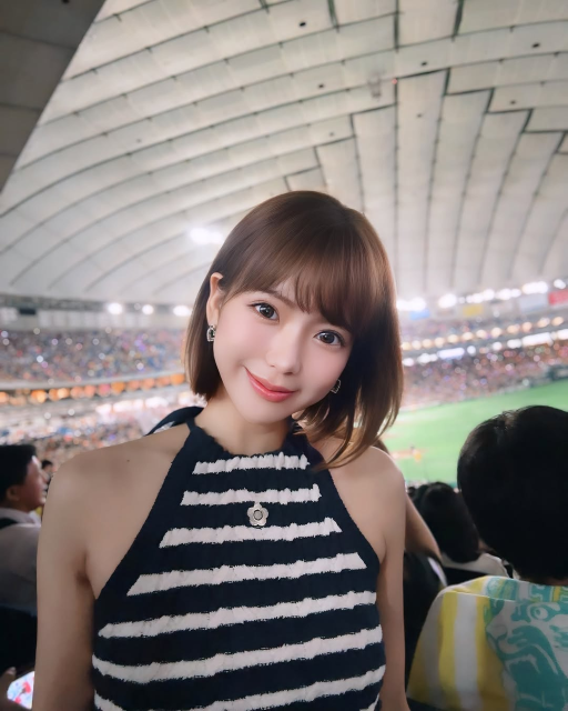 ノースリ美肌＆激カワスマイルに注目！美女ラウンドガール、東京ドーム野球観戦ショットにファン歓喜！