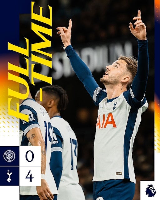 トッテナムがマディソンの2ゴールなどで4発大勝！シティはまさかの公式戦5連敗