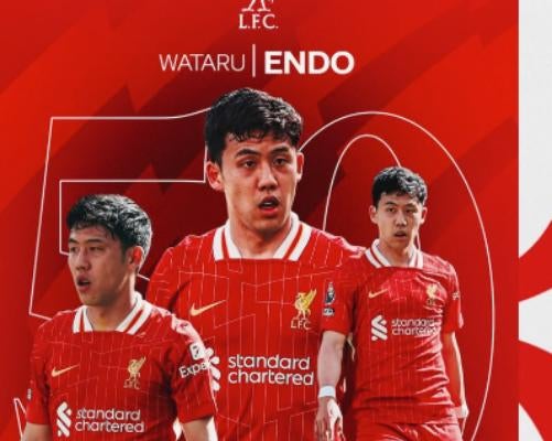 遠藤航、プレミア通算50試合達成！リヴァプールが祝福した特別な日