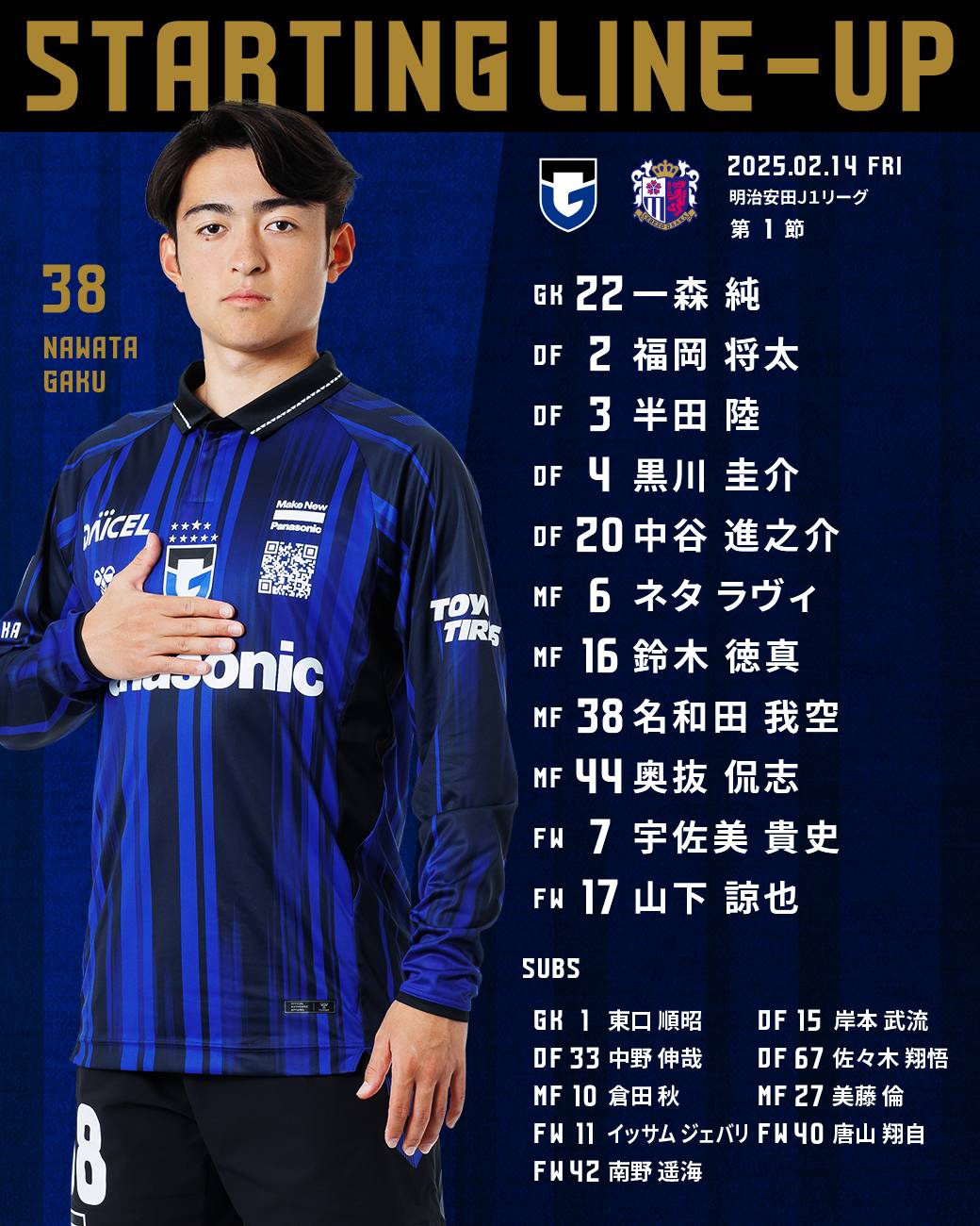 高校生ルーキー G大阪・名和田我空、開幕戦大阪ダービーのスタメンに