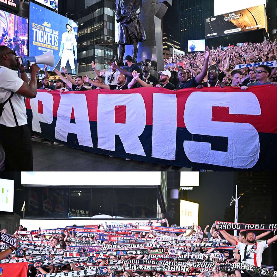 圧巻！クラブW杯決勝を前にニューヨークのタイムズスクエアがパリ色に染まる！