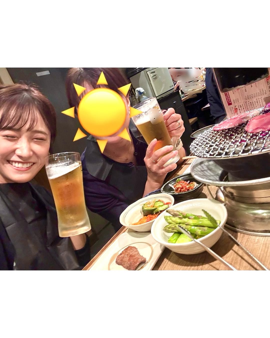 テレビ東京アナウンサー・嶺百花、証券会社時代にお世話になった先輩と焼肉屋でツーショット！